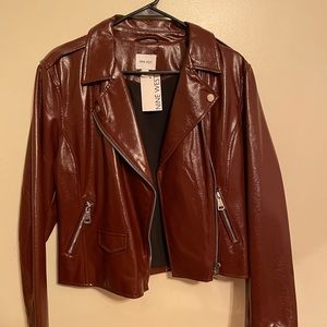 Burgundy biker moto vegan leather jacket size XL new with tags